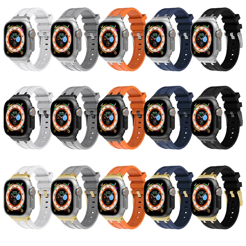 Sport Rubber Band for Apple Watch Ultra 2 49mm 45mm 44mm 42mm Soft Strap Fold Buckle IWatch Series 9 8 7 6 5 SE Correa Bracelet