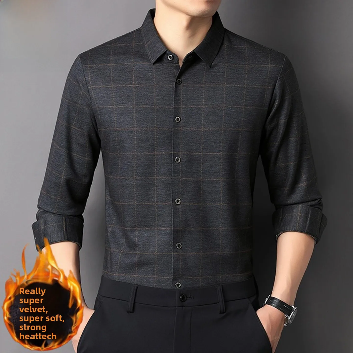 Legend Paul Dad Style Long Sleeve Fleece Lined Casual Thickened Men's Shirt Middle-aged Men's Autumn Winter Clothing