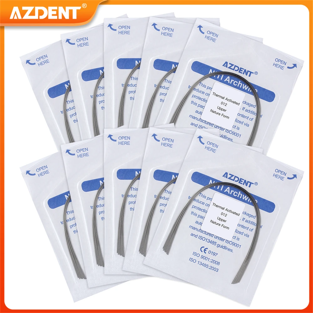 10Packs AZDENT Dental Orthodontic Heat Thermal Activated Niti Rectangular Round Arch Wires Natural Form Archwire Upper Lower