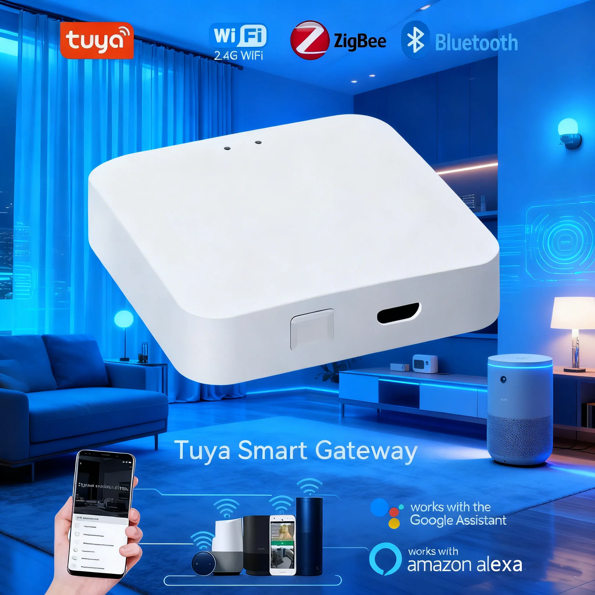 

Многорежимный интеллектуальный шлюз Tuya (ZigBee 3.0 + Bluetooth) — концентратор Smart Home, пульт дистанционного управления через приложение Smart Life, работает с Alexa