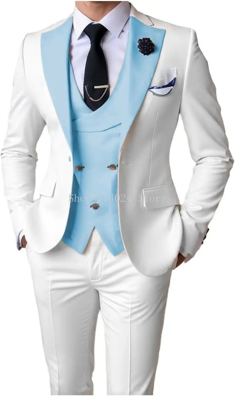 

Mens Suit Slim Fit 3 Piece Double Breasted Wedding Party Dinner Suit Jacket Vest Pants Set