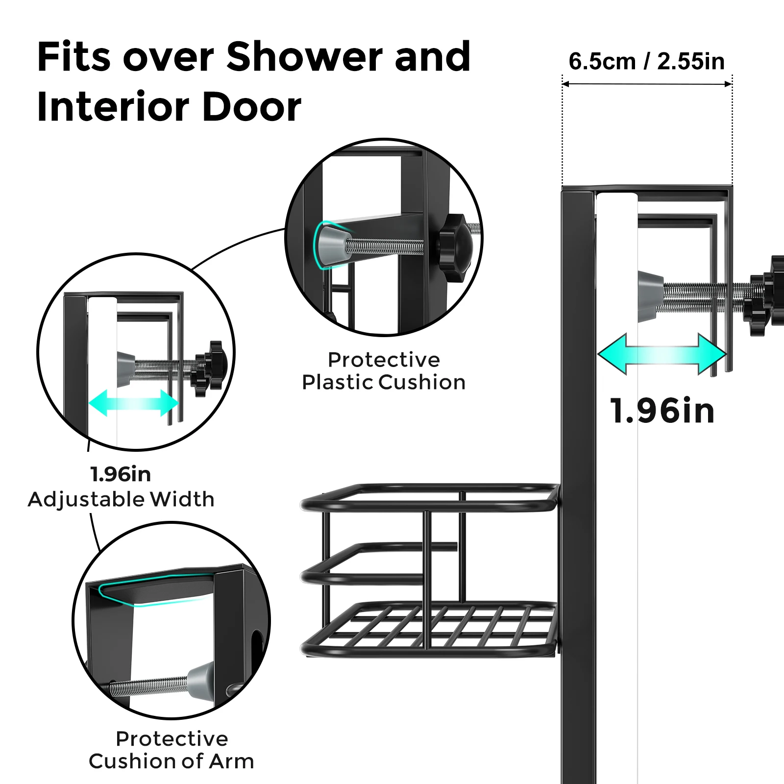 3 layers Waterproof Adjustable Metal Bathroom Shelf No Drilling Hanging on Door Storage Rack with Hooks Shower Rack Accessories