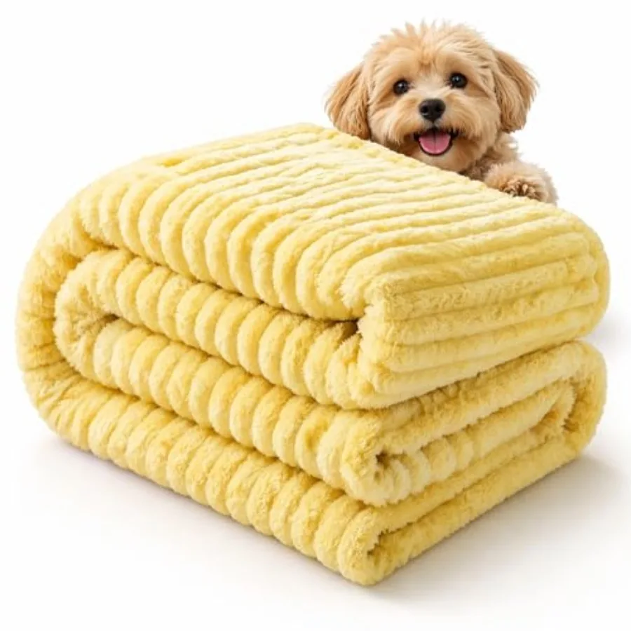 

Emotional Support Blanket Yellow, Dog Mood Calming Blanket, Ribbed Flannel Soft Double-Sided Plush Pet Blanket for Dogs and Cat