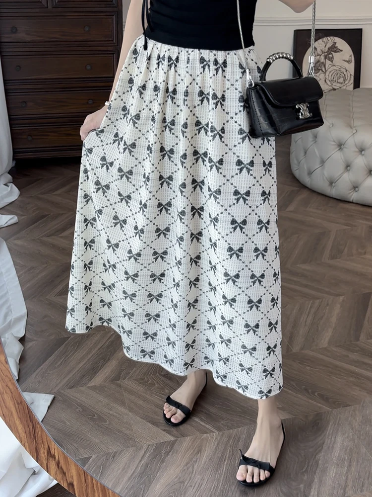 

Плотная цветная тканая юбка макси А-силуэта с вышивкой и эластичным поясом, женская повседневная юбка из хлопка (70%) и нейлона (30%) с высокой талией