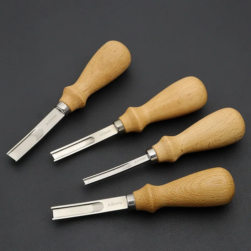 Leather Thin Wide Scraper 4 6 8mm Segment Edger DIY Leather Art Tools Beech Handle Durable Cutting Edge Leather Goods