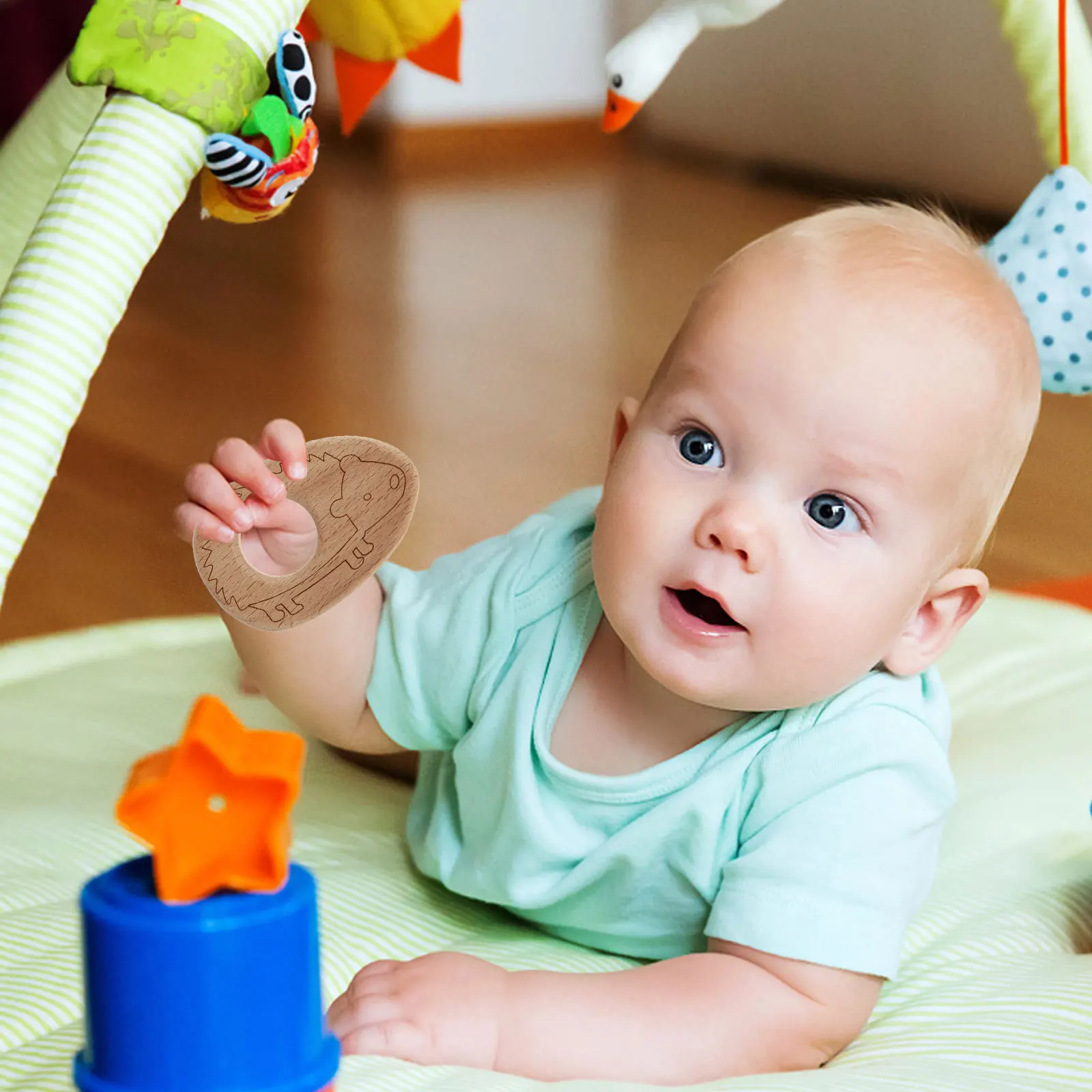 10 pçs faia de madeira pingente do bebê adorável padrão dos desenhos animados molar mordedor chupeta corrente diy decoração faia brinquedo crianças brinquedo de madeira