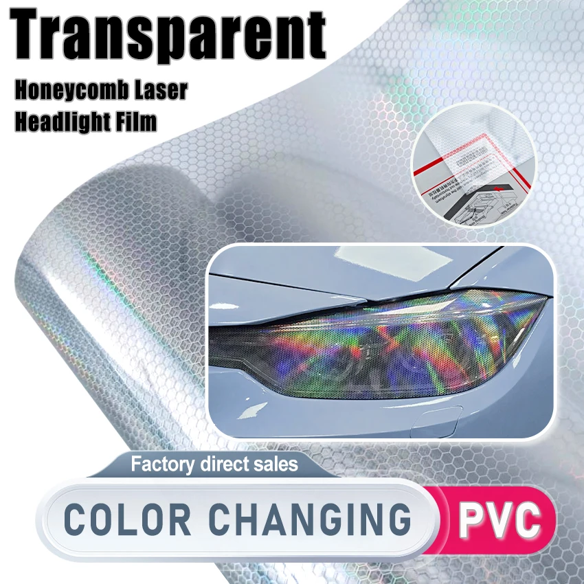 

Car Vinyl Wrap Transparent Clear Laser Honeycomb Headlight Blackout Film For Tesla Model 3 Color Changing Headlight Vinyl Tint