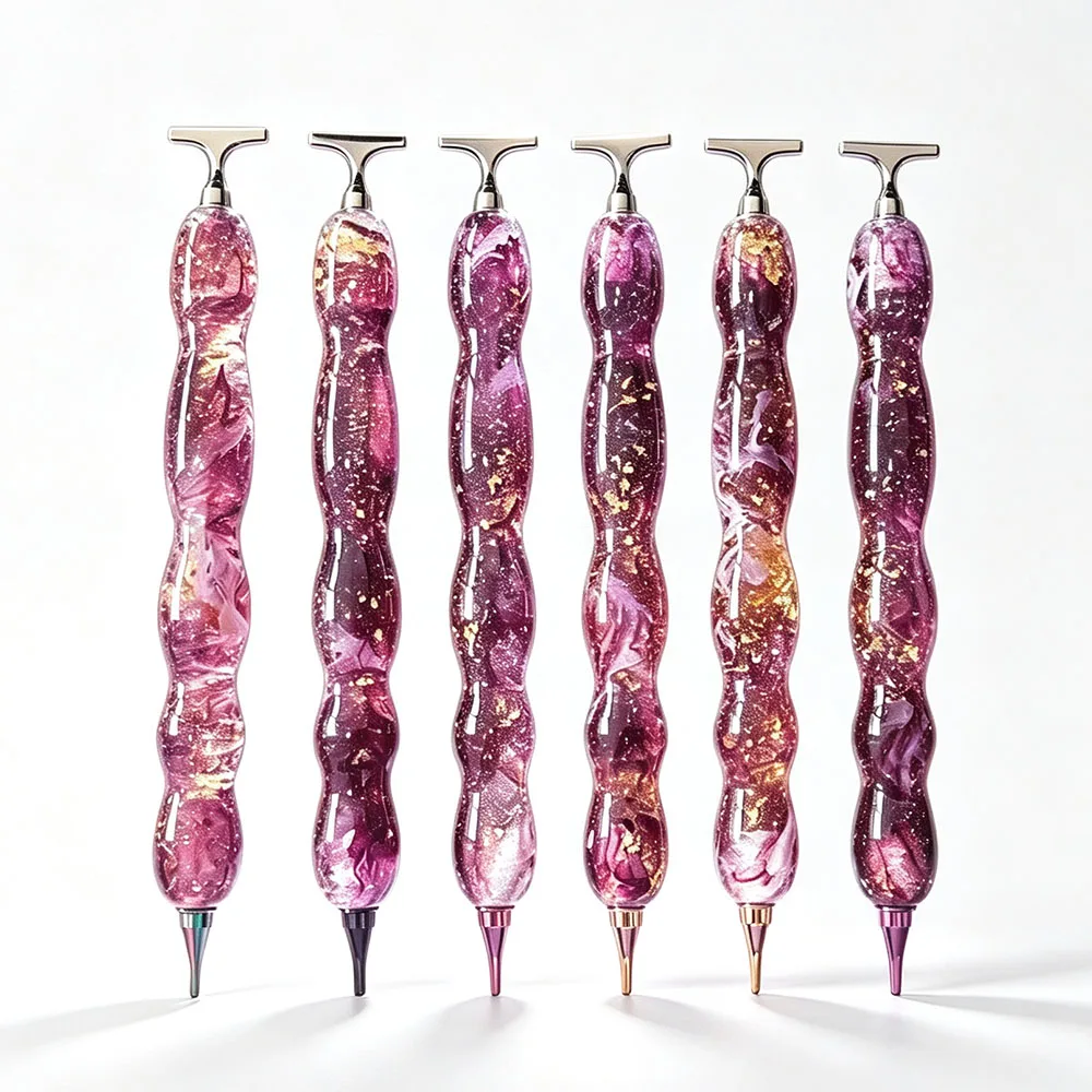 New Purple Gold Foil Shiny Diamond Painting Pen Threaded Resin Pen Grip Metal Pen Tip DIY Diamond Embroidery Tool Accessories