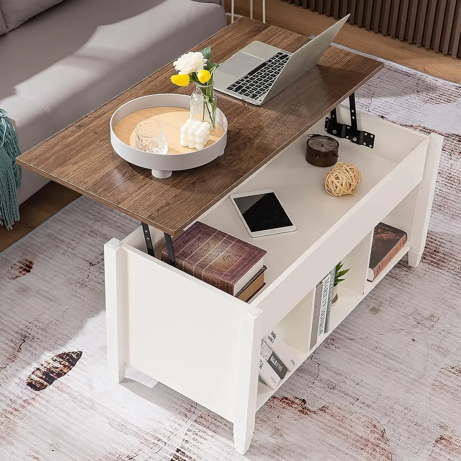 

Storage Shelf/Hidden Compartment, Gas Lift Mesa De Centro para Sala Pop Up Coffee Table