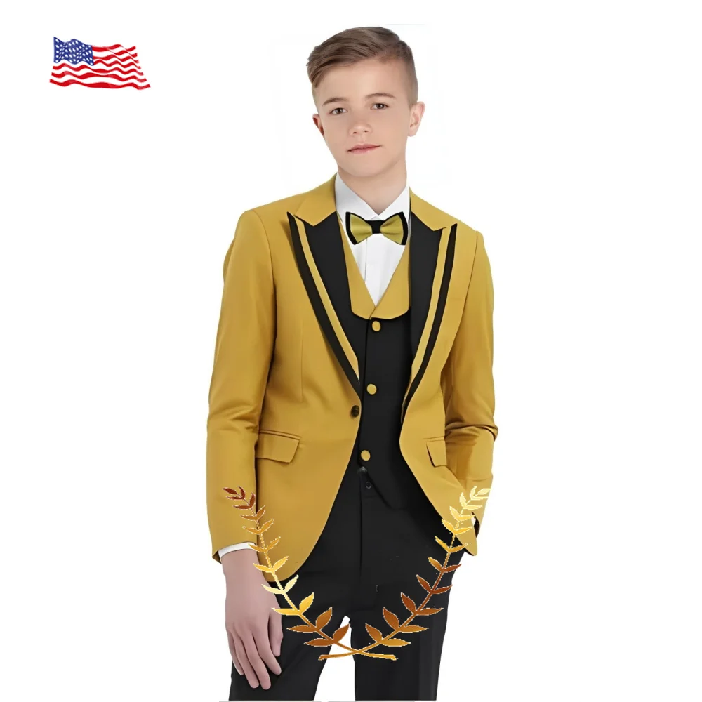 Boys Suit Fashion Tuxedo Set Pointed Collar Blazer Slim Fit Formal 3 Piece Jacket Vest Pants Set for Wedding Prom