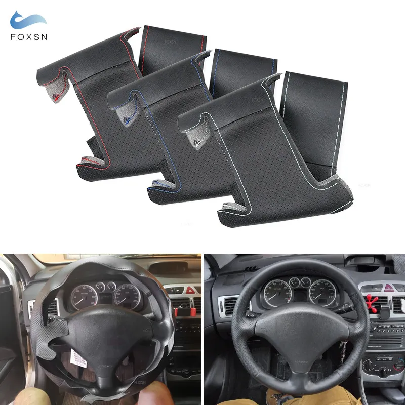 Car Interior Steering Wheel Cover Microfiber Perforated Leather Trim For Peugeot 307 2001-2008 307 SW 2005 2006 2007 2008