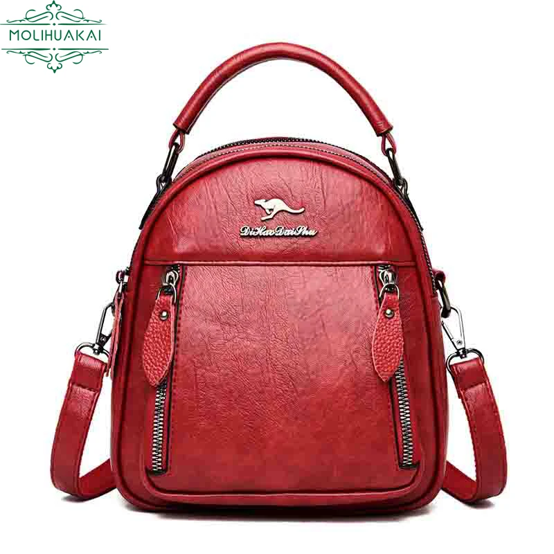 Mini Leather Backpacks For Women Multifunction Travel Backpack Kangaroo Backpacks Sac A Dos School Bags For Teenage Girls