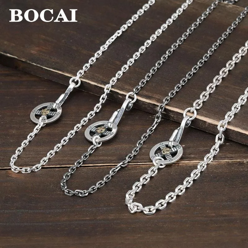 BOCAI S925 Silver Fashionable personalized feather Eagle Hook Horn Chain Necklace for Men Trendy Hip-Hop Punk Couple Necklace