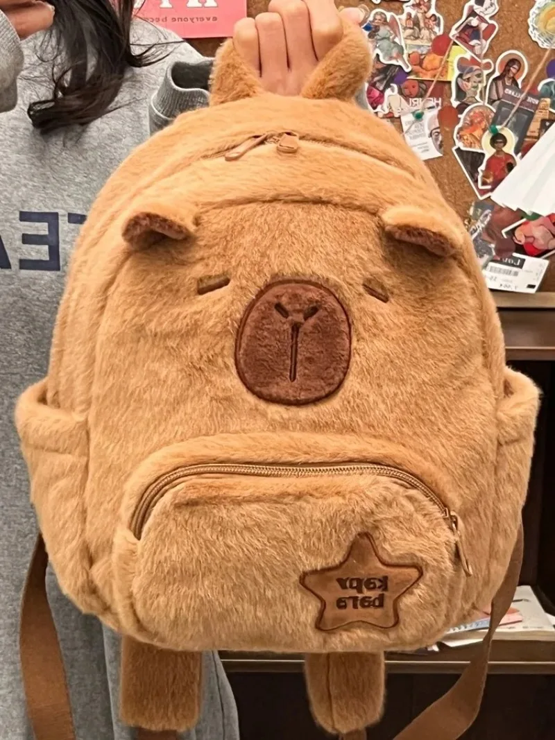 Novo bonito dos desenhos animados capivara saco para mulheres meninos meninas grande capacidade única kawaii animal mochila de viagem casual versátil mochila