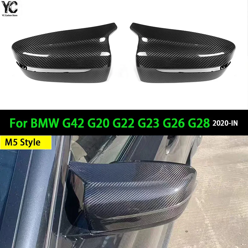 Real Dry Carbon Fiber Car Rearview Mirror Cover Caps For BMW G42 G20 G22 G23 G26 G28 2020-IN M4 Style