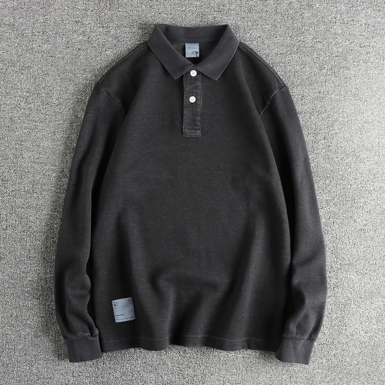 2024 primavera y otoño nuevo americano Retro manga larga solapa Color sólido Polo camisa de los hombres Simple lavado viejo Casual Tops