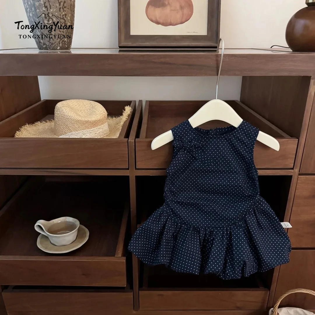 2026 Breathing Stylish Cool Summer Girls Cotton Polka Dot Bow Baby Girl Princess Cotton Style Vest Skirt