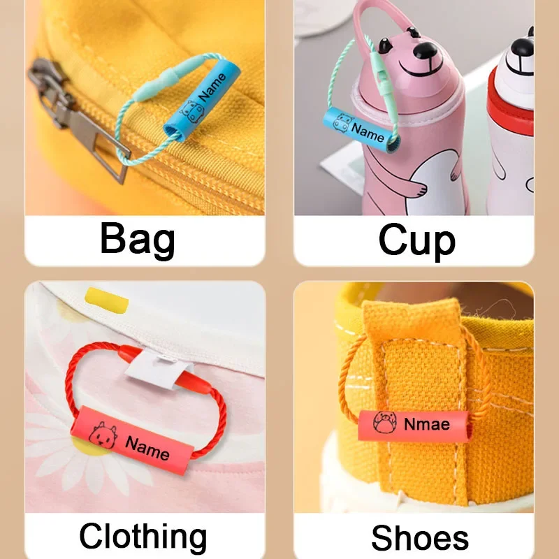 20pcs Customized Name Label Pendant Baby Shoes Schoolbag Cup Clothes Name Sticker Waterproof Tag Rope Baby Name Circle Children