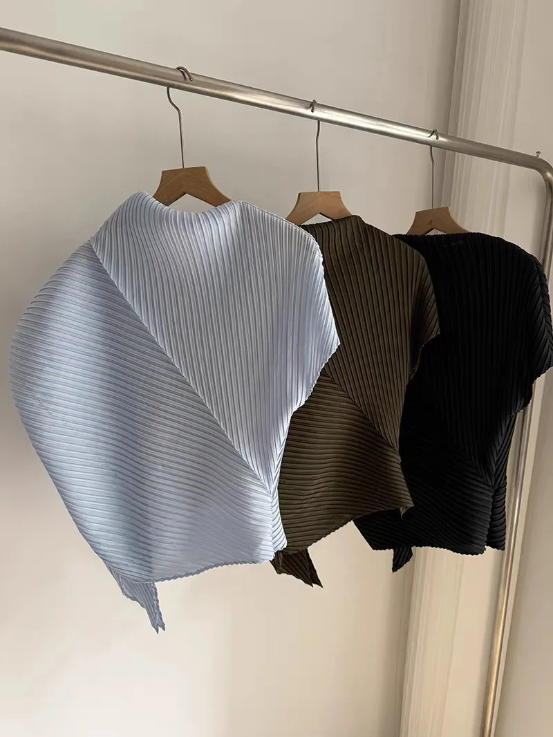 Pleated T-Shirt 2026 Summer New Japane Irregular Cut Pile Collar Top Simple Fashion Lightweight Wrinkle-Free Women Skirt
