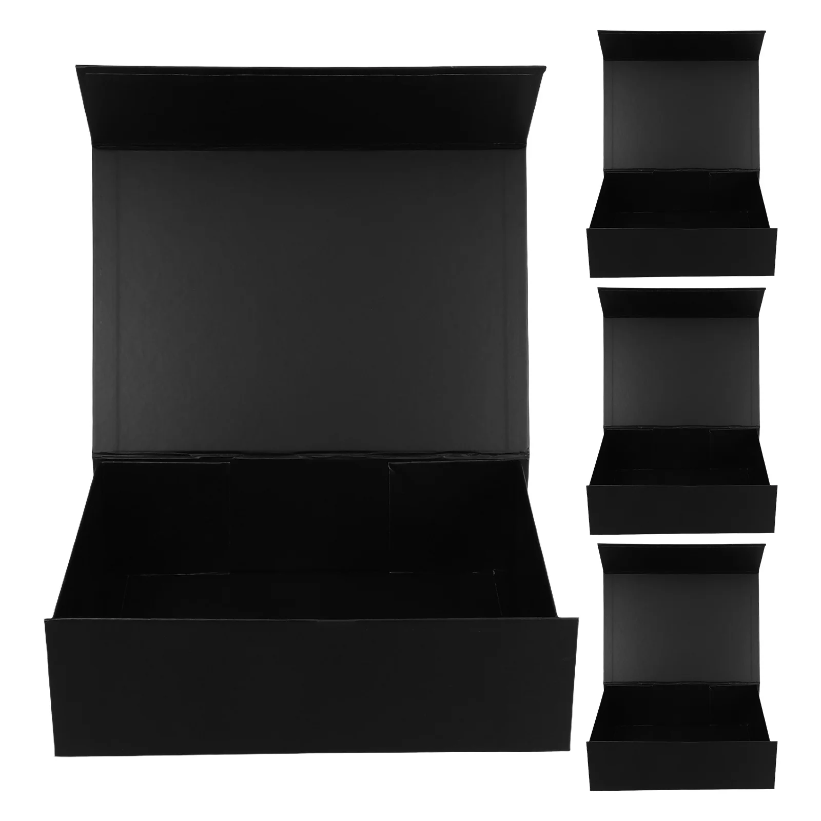 

4 pcs Magnetic Folding Gift Box Black Rectangle Collapsible Storage Case For Jewelry Watches Cosmetics Birthday Wedding Party