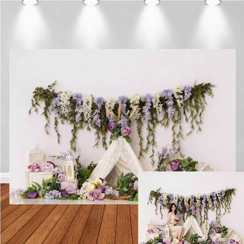 LS Photography Backdrop Bohemian Floral Tent Decor Birthday Wedding Cake Smash Adults Portrait Photo Background Studio