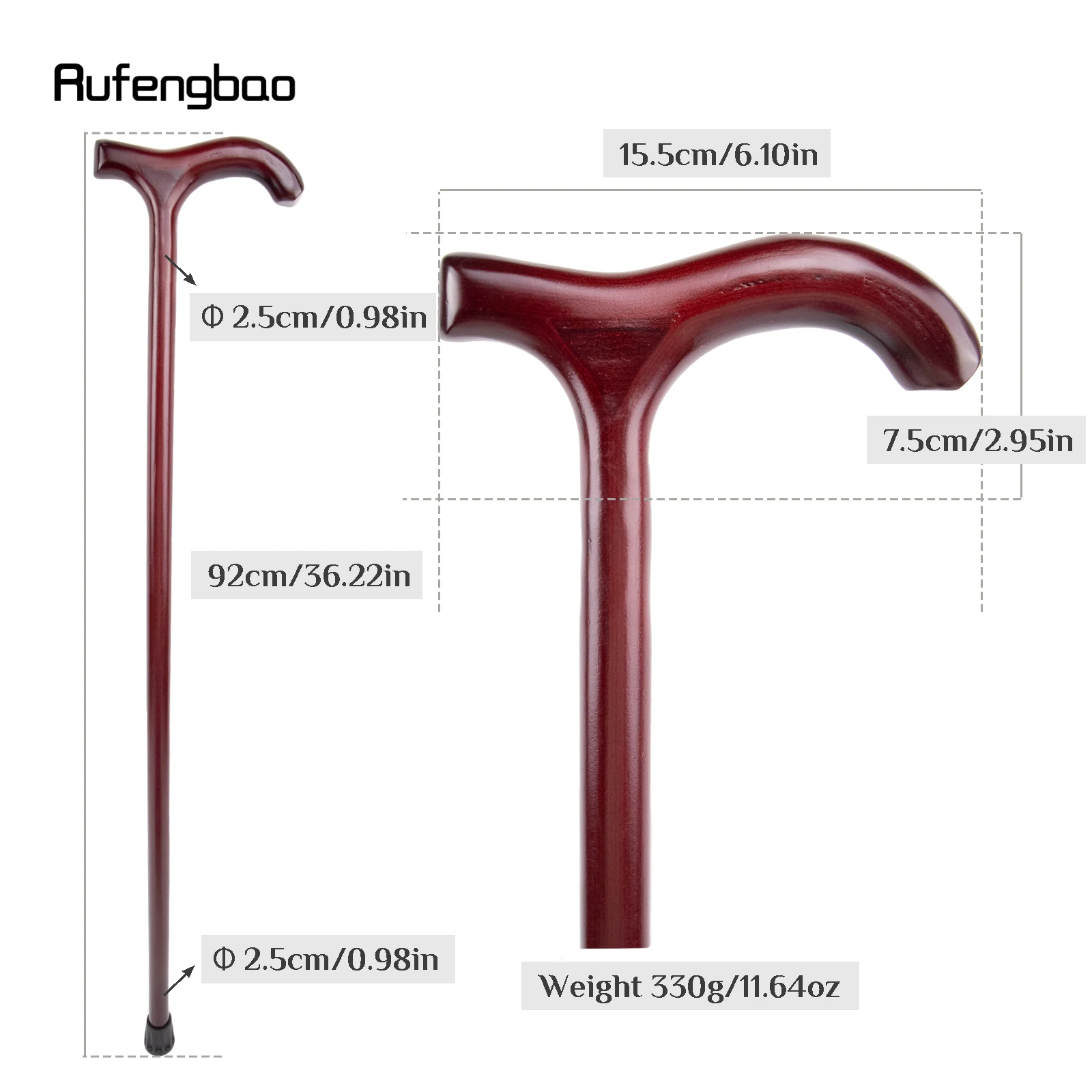 Roter hölzerner Single Joint Fashion Gehstock dekorativer Cosplay Cane Halloween Mace Krücken Zauberstab Crosier 92cm