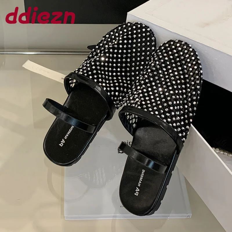 

Female Bling Fashion Round Toe Flats Slippers Shoes For Women Mules Summer Beach Slides Ladies Flats Slippers Sandals Shoes