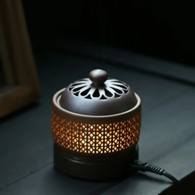 Yixing 110V/220V Electric Essential Oil Furnace Timing Ceramic Night Light Sandalwood OUDH Powder Incense Burner for Home Decor