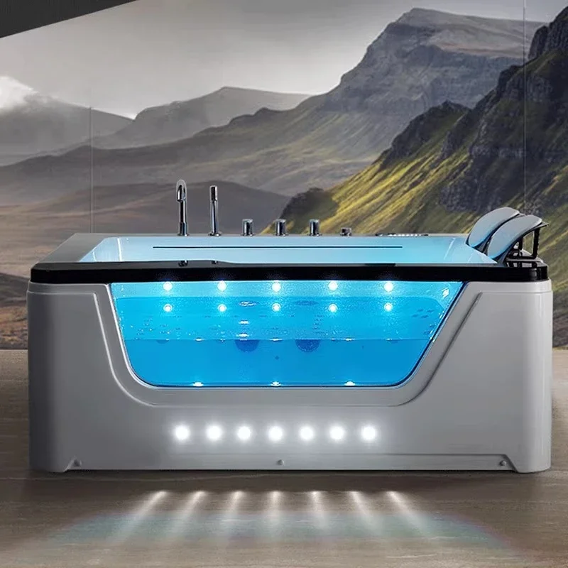 Single/Double Water Curtain Waterfall Surfing Jacuzzi Acrylic Bathtub Thermostatically Heated 1.7m Bath