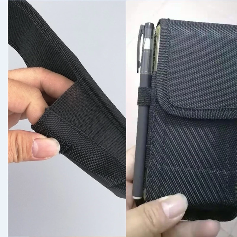 Panno Oxford Vita verticale Copertura in pelle Tessuto di nylon Indossare cintura Marsupio mobile Marsupio per cellulare da esterno da uomo in velcro