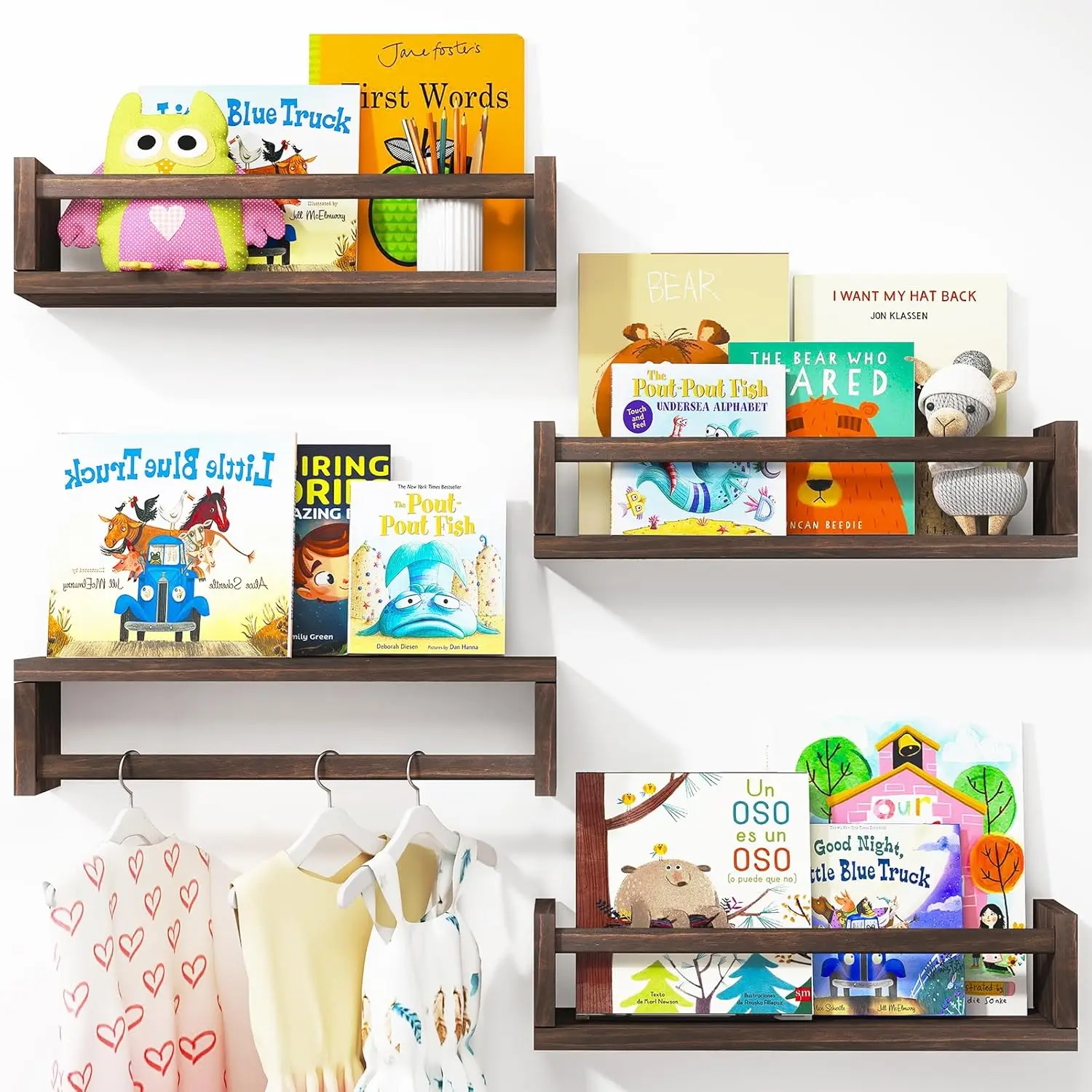 

Nursery Book Shelves, 16.5 Inch Nursery Shelves for Kids Rooms, Floating Shelves for Wall Set of 4, Solid Wood Wall Mou