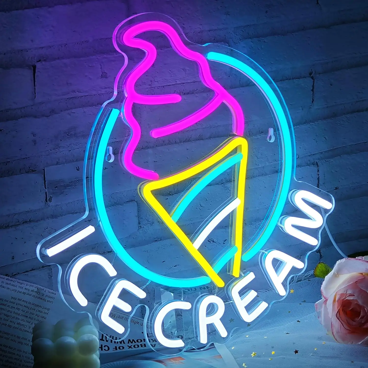 Ice Cream Neon Sign for Wall Decor Led Neon Sign for Ice Cream Shop Birthday Christmas Party Bedroom Bar Drink Shop Wall Decor