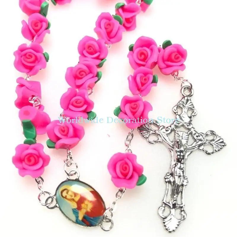 Fotografia 4: Q39b Potry macio Colar Colar Rosário Rose Bead Church Yoga Studio Decorações Presente
