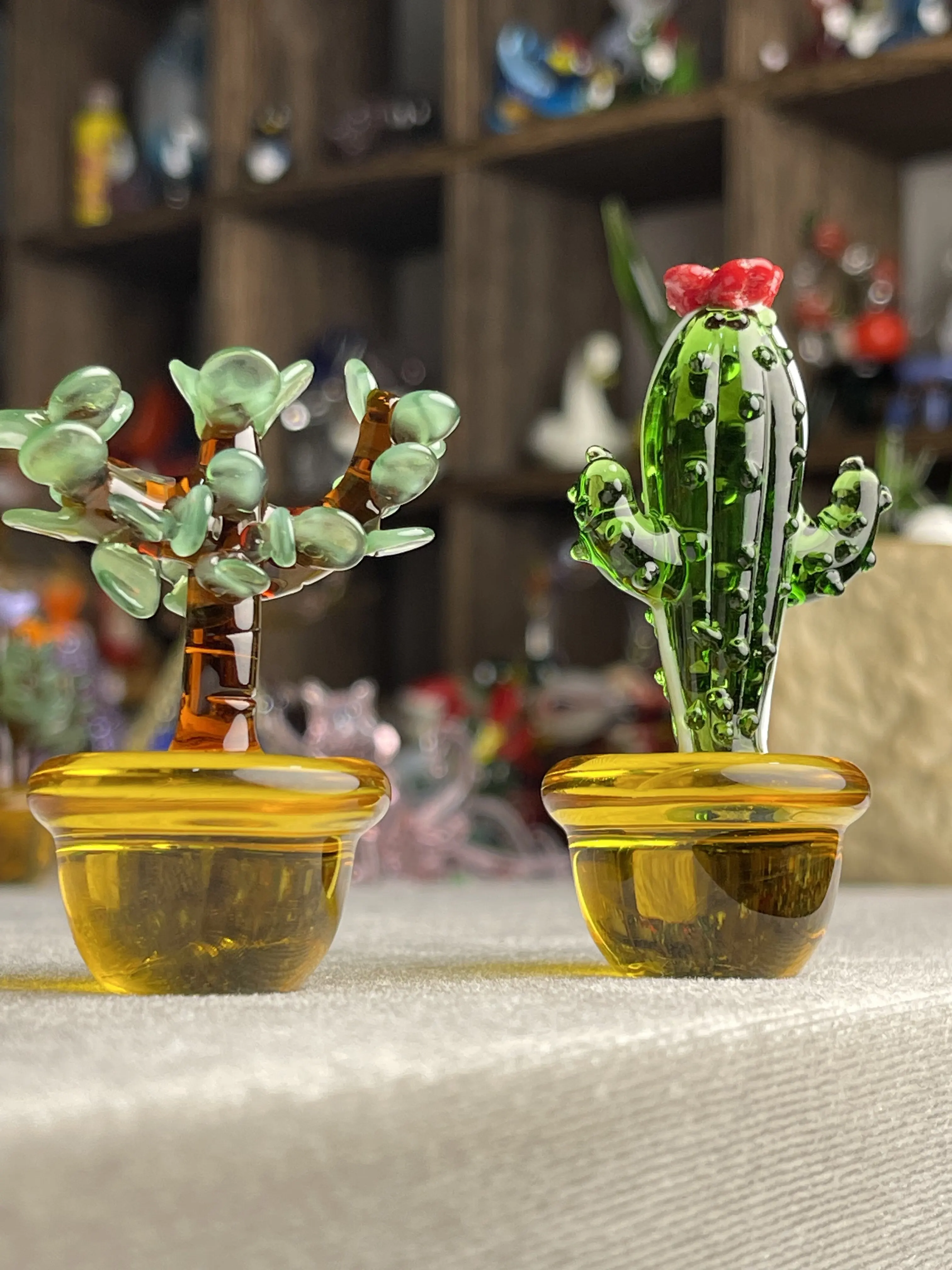 Creative and Fresh Multiple Glass Cactus and Green Plants Indoor Ornaments