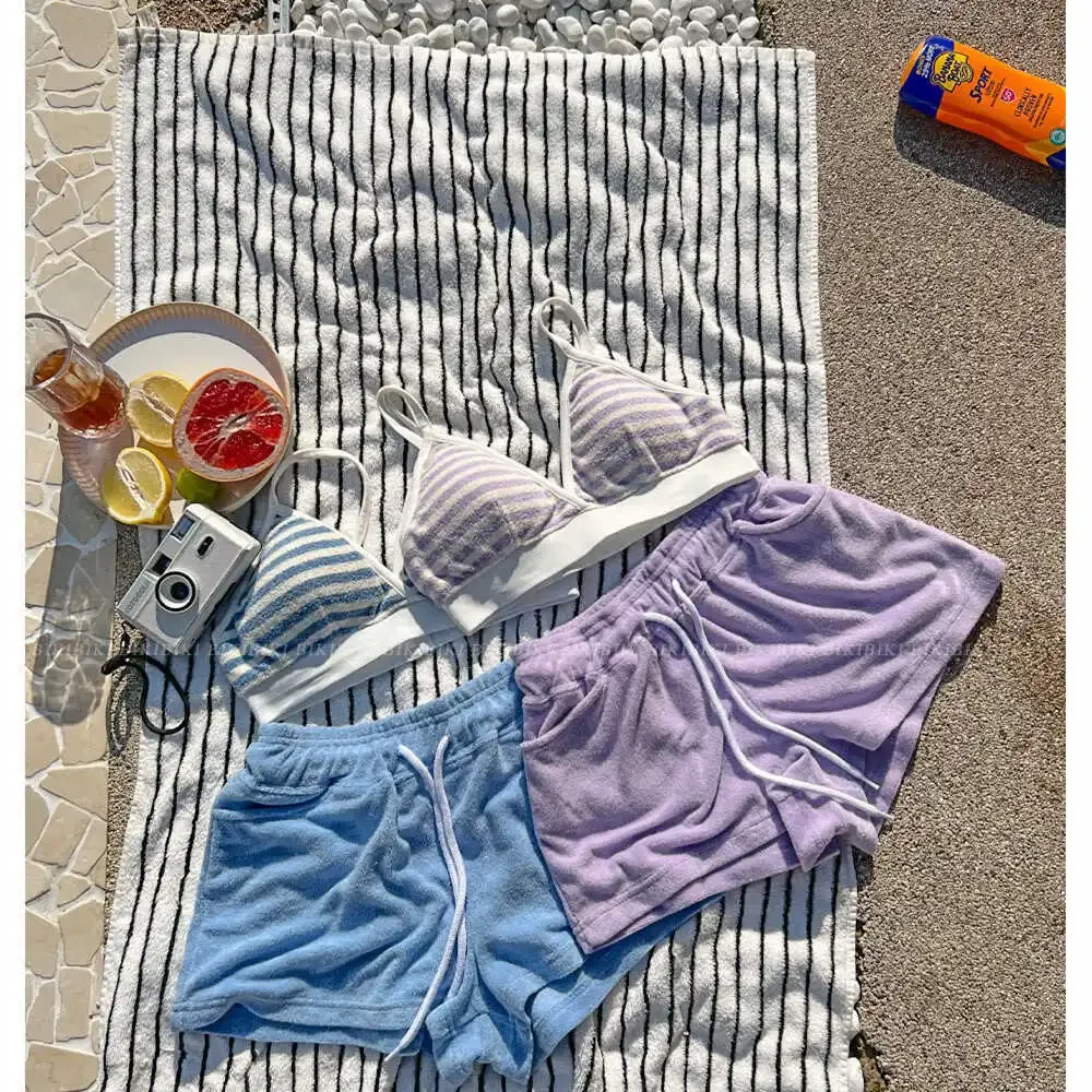 Sexy Striped Bikini ort Pants Women's Swimming Costume Towel Material Flat Angle Separate Thermal Holiday Beachwear
