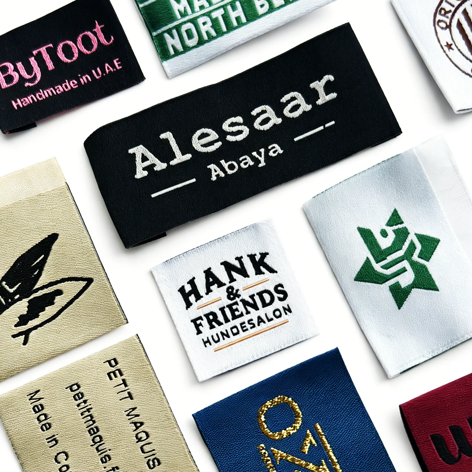 Custom Damask Woven Labels Fabrics for Clothing DIY Projects Customizable Text And Design
