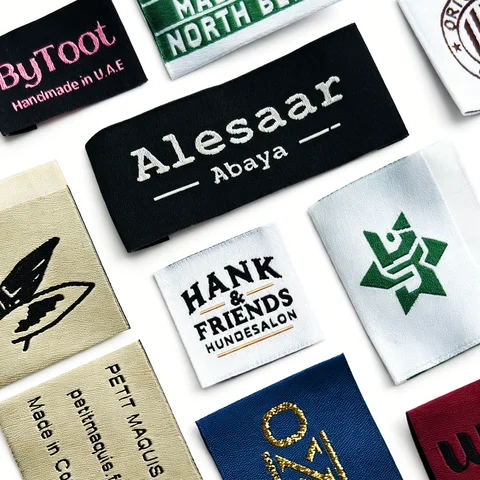 Custom Damask Woven Labels Fabrics for Clothing DIY Projects Customizable Text And Design