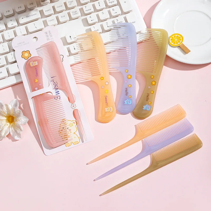 

2pcs/set Cute Cartoon Small Printed Hair Comb Set for Kids Mini Travel Combs Fine Tooth Pointed Tail Styling Comb for Children
