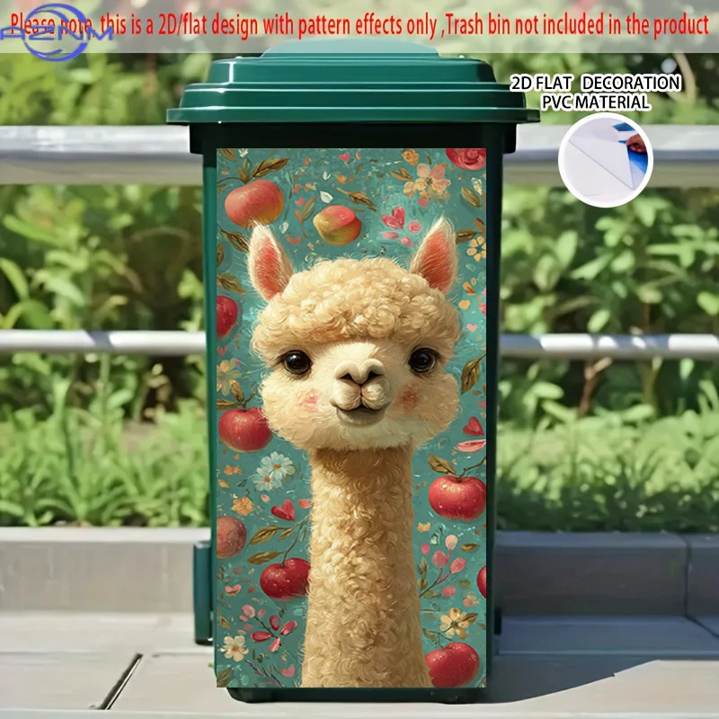 [2D Flat Printing] 1pc 2D Pattern Printing Kitchen Trash Can Sticker X Cm Alpaca with Flowers And Fruits Theme Kitchen Home De