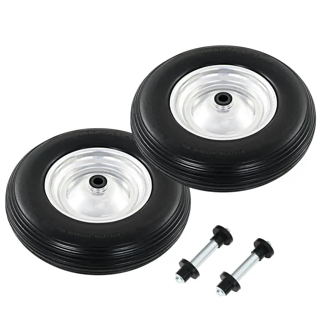 2PCS Solid PU Wheelbarrow Wheels with Axles 4.00-8 390mm Replacement Parts