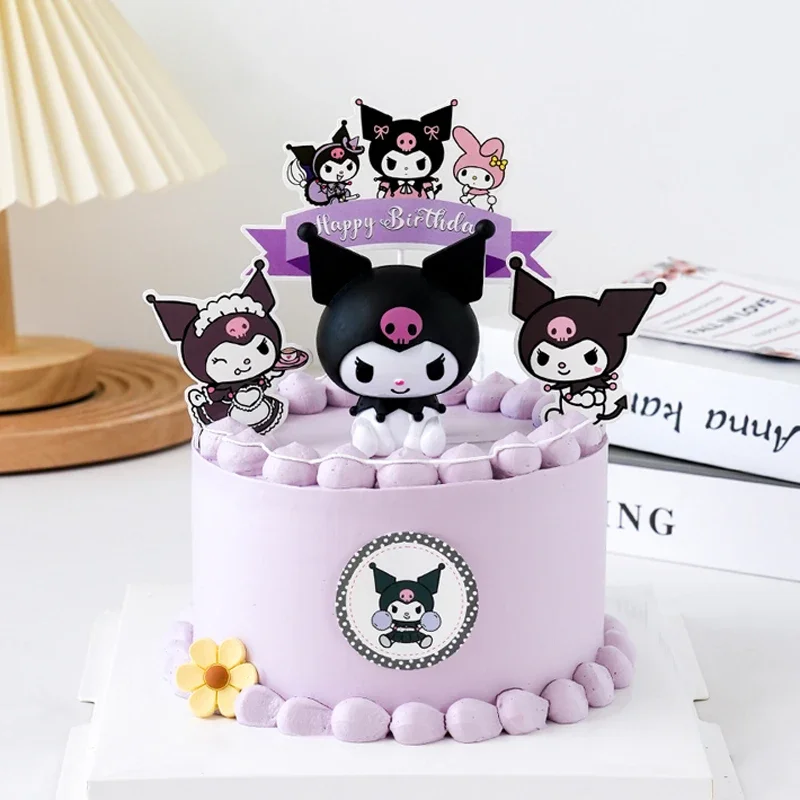 Kuromi Cake Topper Anime Action Figure Party Sanrio Happy Birthday Kuromi Cake Decoration Toy Girl Baby Shower Kids Flag Gift