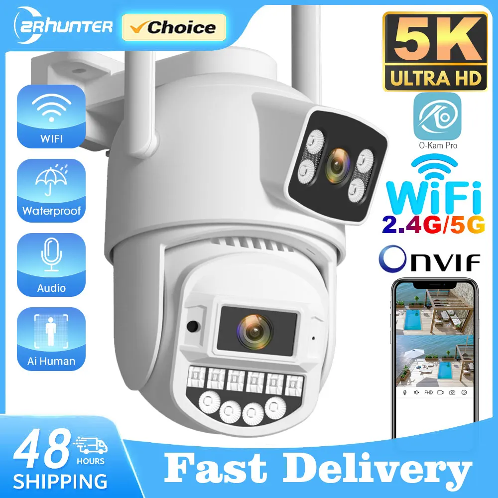 10MP 5K IP Camera Dual Lens 5GHz WIFI PTZ Outdoor Wireless Surveillance Camera Auto Tracking Night Vision Home Security Monitor