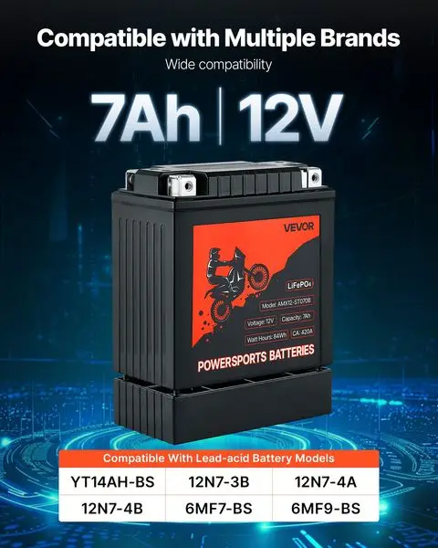 Motorcycle Battery 12V 7Ah YT14AH-BS High Performance Powersports Battery