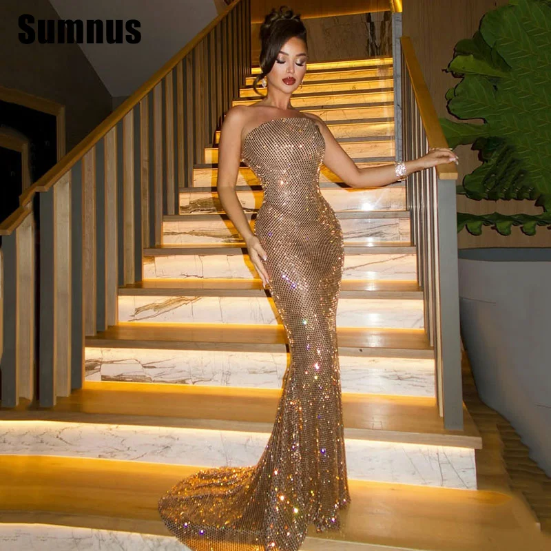 

Sumnus Modern Mermaid Prom Dress Sleeveless Strapless Sequined Party Dresses Floor-Length Evening Dress 2025 Customized