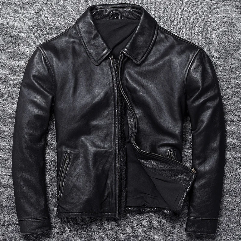 Real 2023 Russian Mens Leather Cow Leather Jacket Coats Luxury Brand Biker Man Genuine Leather Dress Suit Coat Male Winter Coat