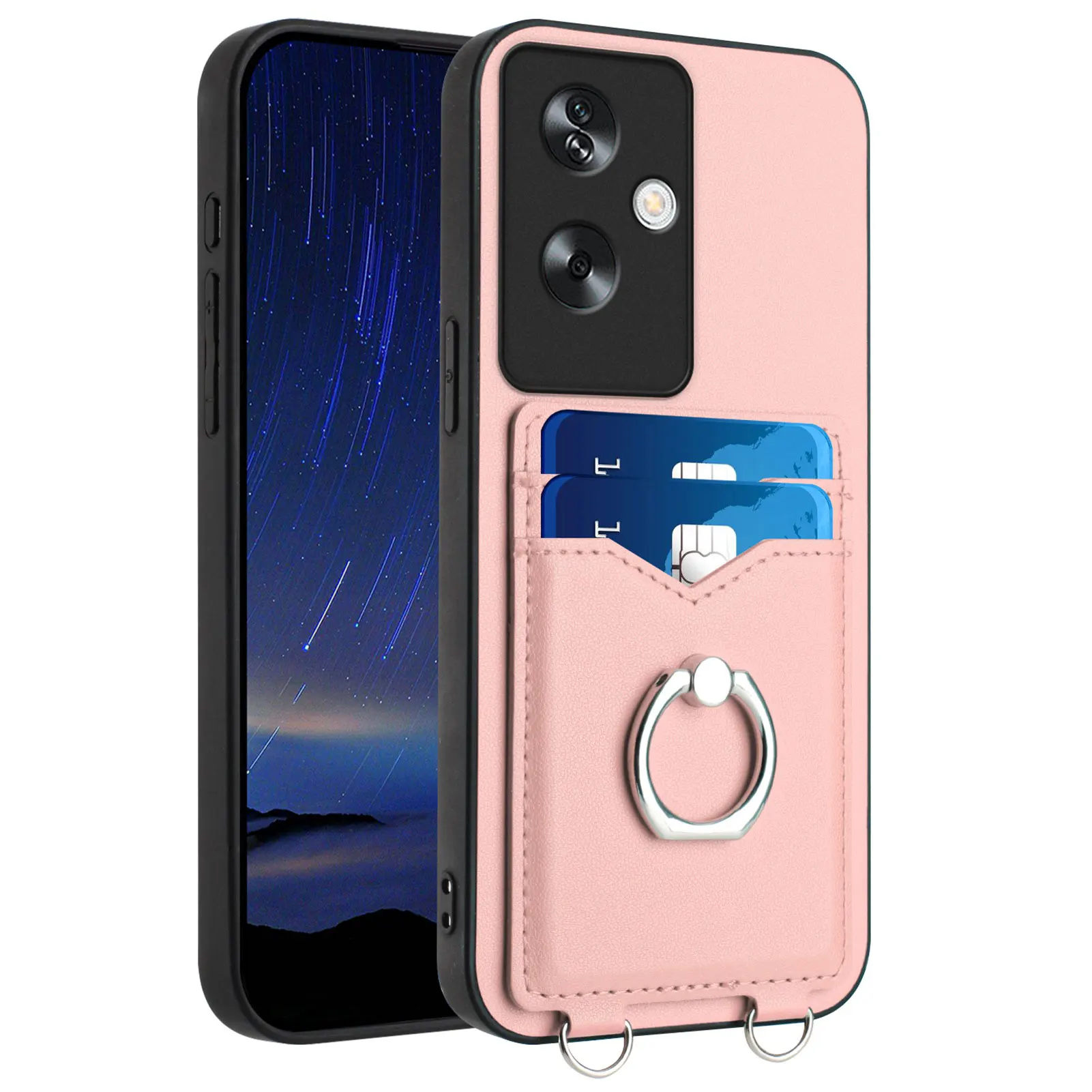 

For OPPO A79 5G Half PU Leather Cover Case Ring Holder Hard Protection Case for OPPO A79 Simple Card Pocket Cover for OPPO A79
