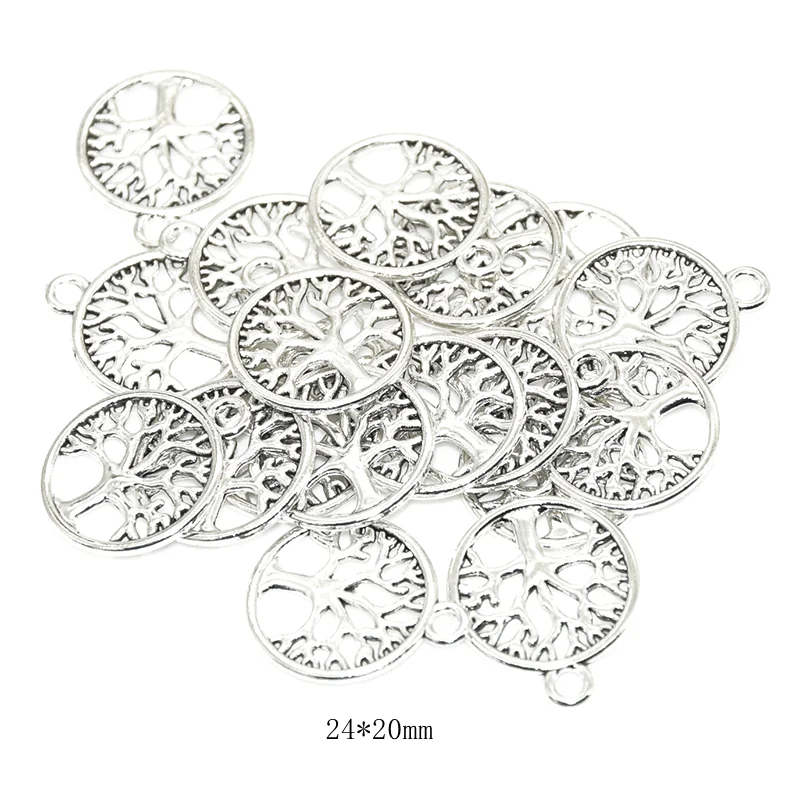 15pcs Alloy Tree Of Life Charms Tibetan Silver Metal Pendants For DIY Necklace Bracelet Jewelry Making and Crafting 24*20mm