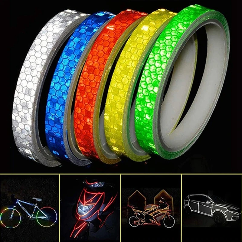 Fluorescent Bicycle Wheels Reflective Sticker, Tape for Cycling, Warning Safety, MTB, Bike Wheel Decor, 8m