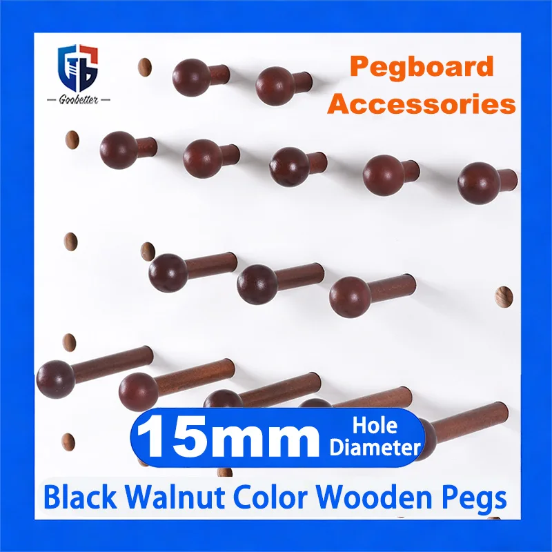 Wooden Pegboard Accessories Black Walnut Color Black Round Ball Hook Stick Pegs Wooden Dowels Fits 15mm Hole Diameter Pegboard