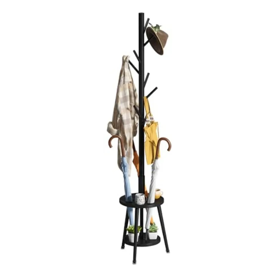 

Freestanding Coat Rack with Umbrella Organizer Tray Bamboo Coat Tree Rack with 8 Hook Stand for Clothes Bag Hats Entryway Hange